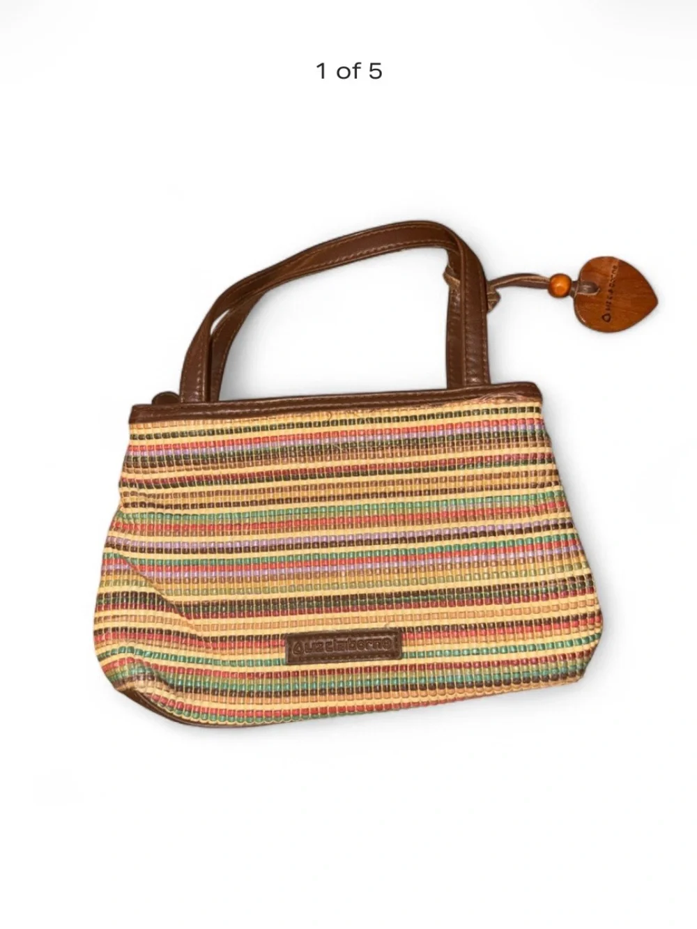 Vintage Liz Claiborne Canvas Striped Brown Handle Women’s Bag
